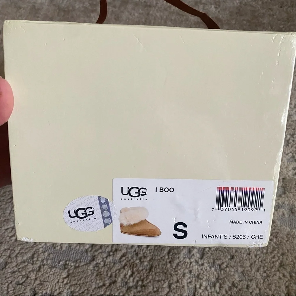 Ugg Baby Unisex Boo Sheepskin Boots Suede Leather Fur Lined Tan Cream: Small